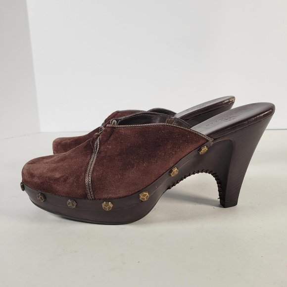 Cole Haan Brown Suede Studded Metal Details Mules Clogs Heels Women Size 8.5 - Picture 3 of 11